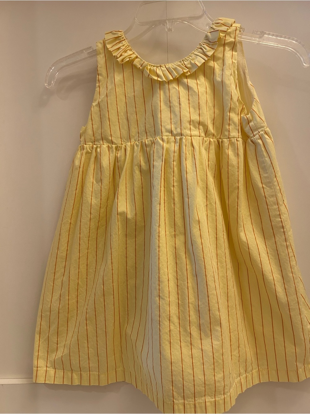 Tiny Tribe Australia Giirls Yellow Sleeveless Ruffle dress with orange stripes